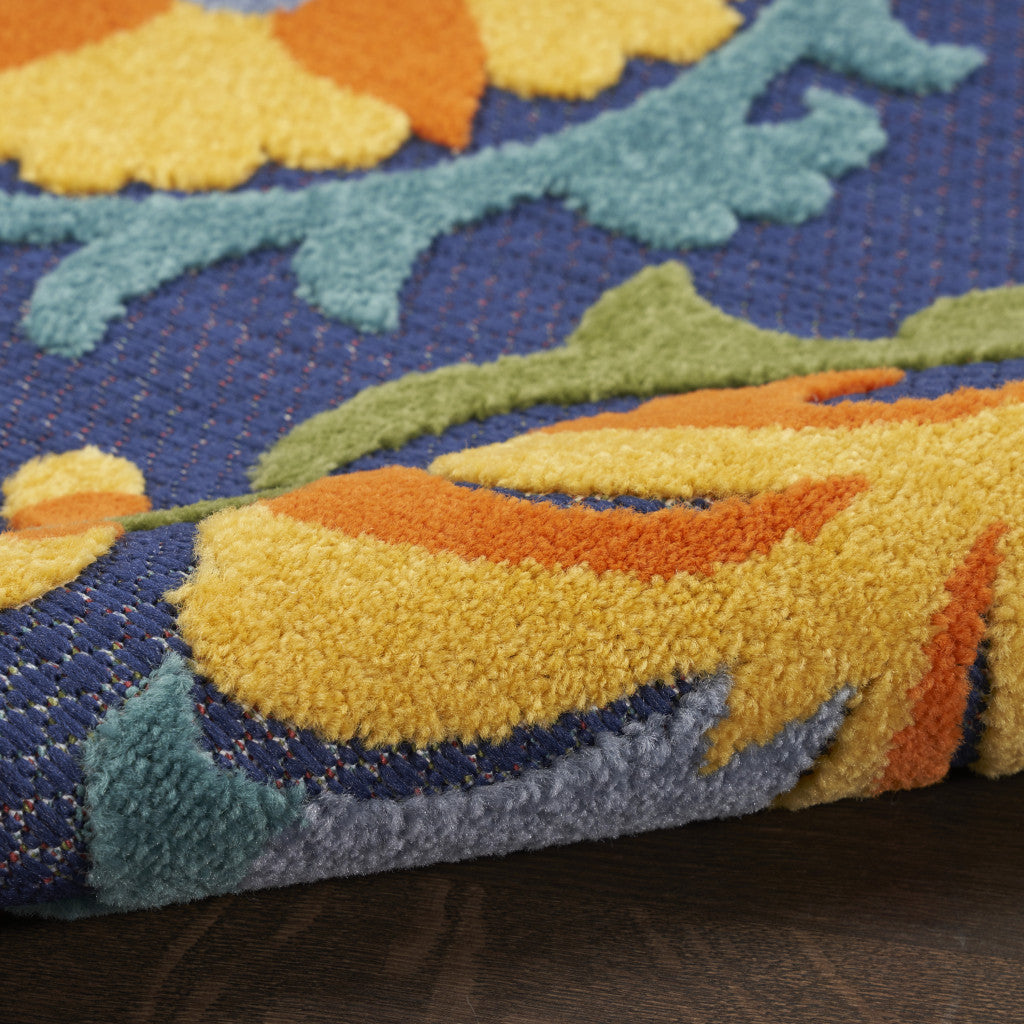 5' X 7' Blue And Yellow Floral Power Loom Area Rug