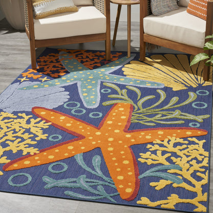 5' X 7' Blue and Orange Starfish Power Loom Area Rug