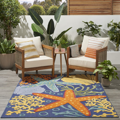 5' X 7' Blue and Orange Starfish Power Loom Area Rug