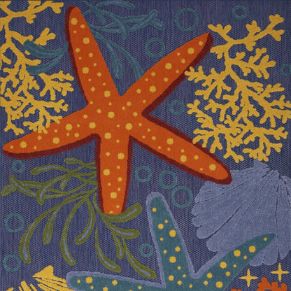 5' X 7' Blue and Orange Starfish Power Loom Area Rug