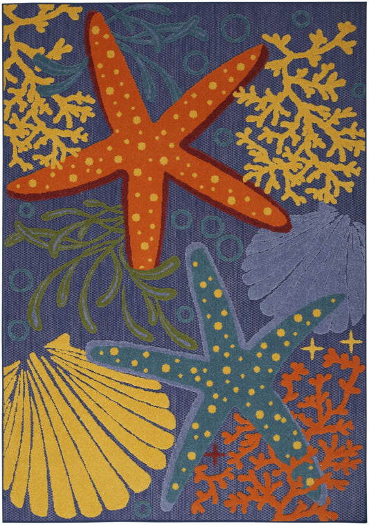 6' X 9' Blue and Orange Starfish Power Loom Area Rug