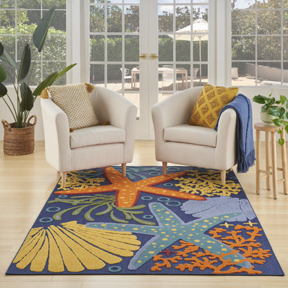 6' X 9' Blue and Orange Starfish Power Loom Area Rug