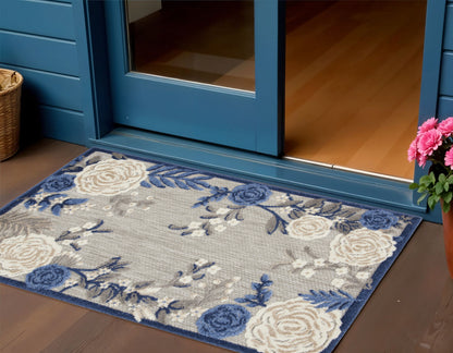 3' X 4' Blue and Orange Floral Power Loom Area Rug