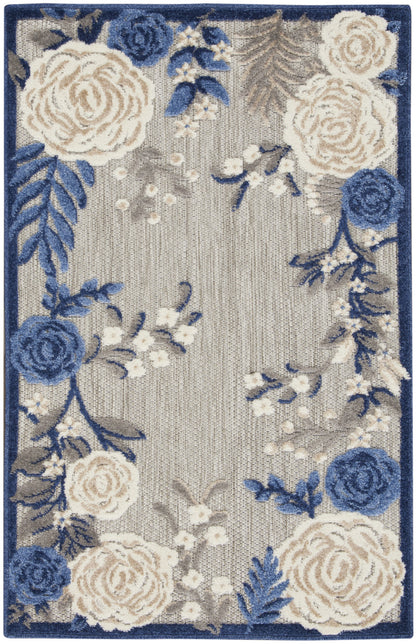 3' X 4' Blue and Orange Floral Power Loom Area Rug