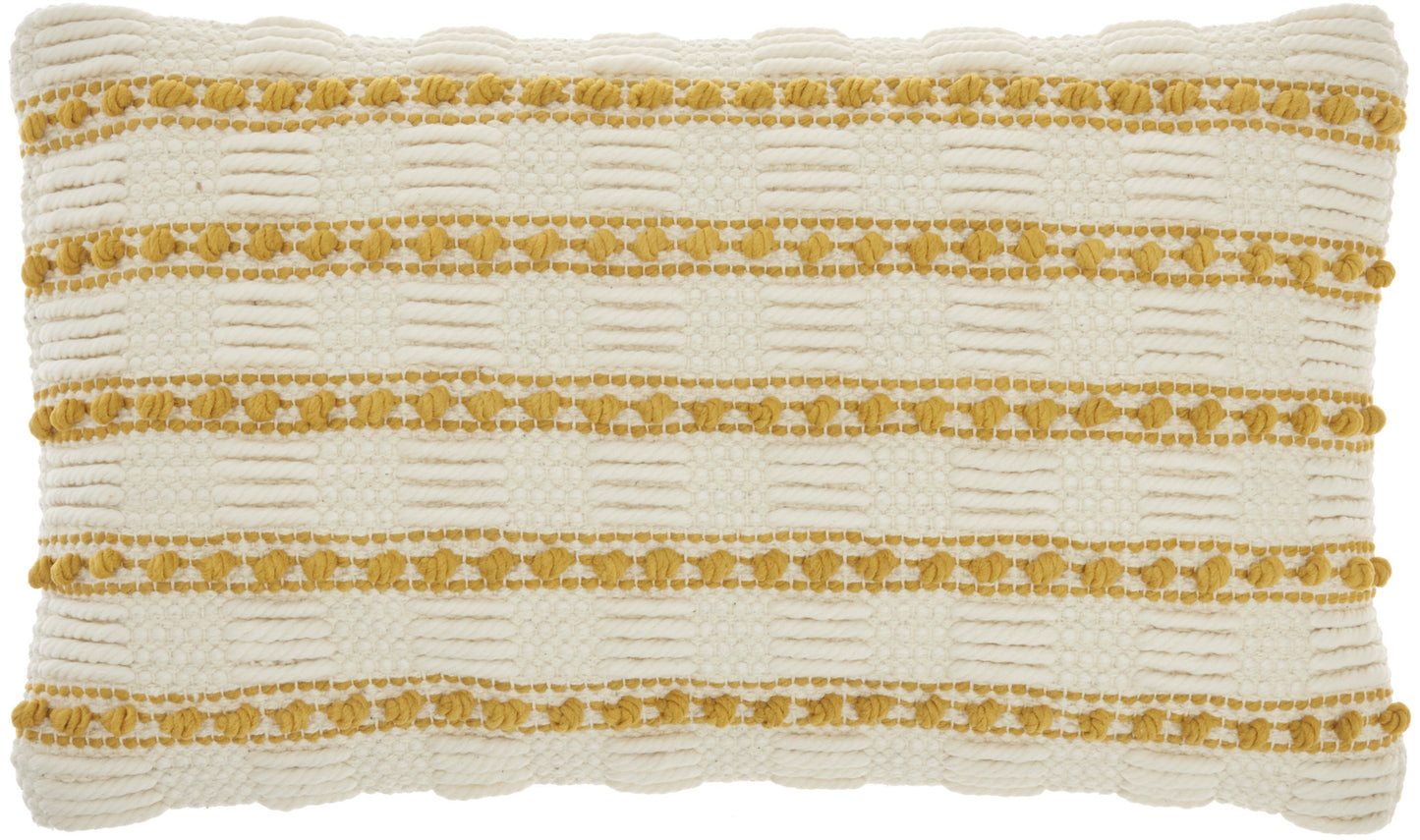 12" X 20" Yellow and Ivory Striped Cotton Blend Throw Pillow With Texture