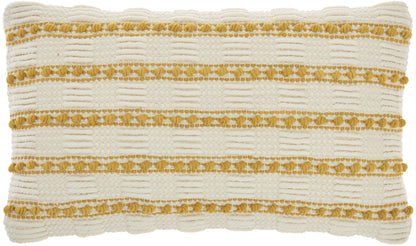 12" X 20" Yellow and Ivory Striped Cotton Blend Throw Pillow With Texture