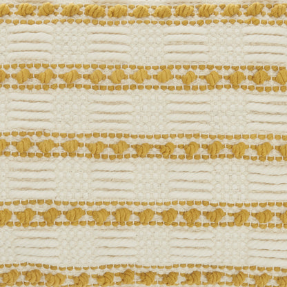 12" X 20" Yellow and Ivory Striped Cotton Blend Throw Pillow With Texture