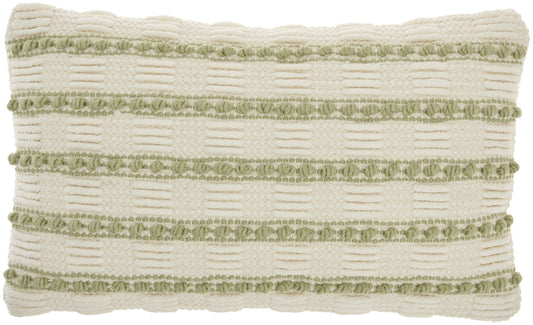 12" X 20" Sage and Ivory Striped Cotton Blend Throw Pillow With Texture