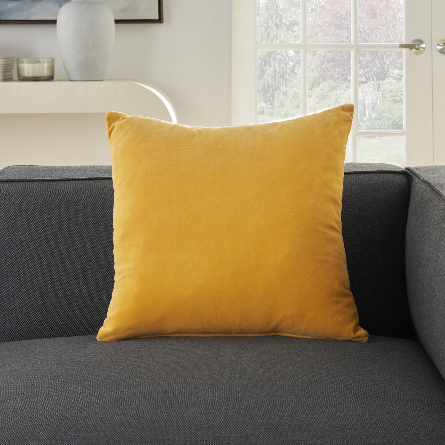 20" X 20" Yellow Velvet Throw Pillow