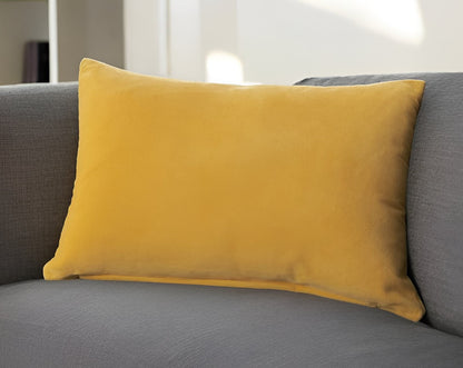 14" X 20" Yellow Velvet Lumbar Throw Pillow