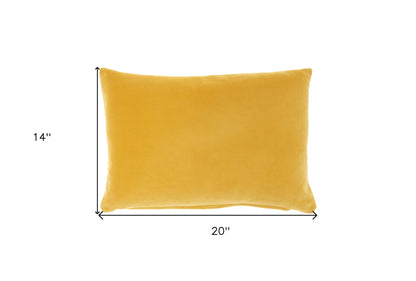 14" X 20" Yellow Velvet Lumbar Throw Pillow