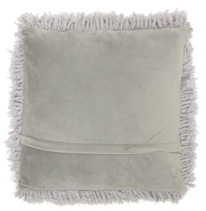 18" Light Gray Shag Throw Pillow