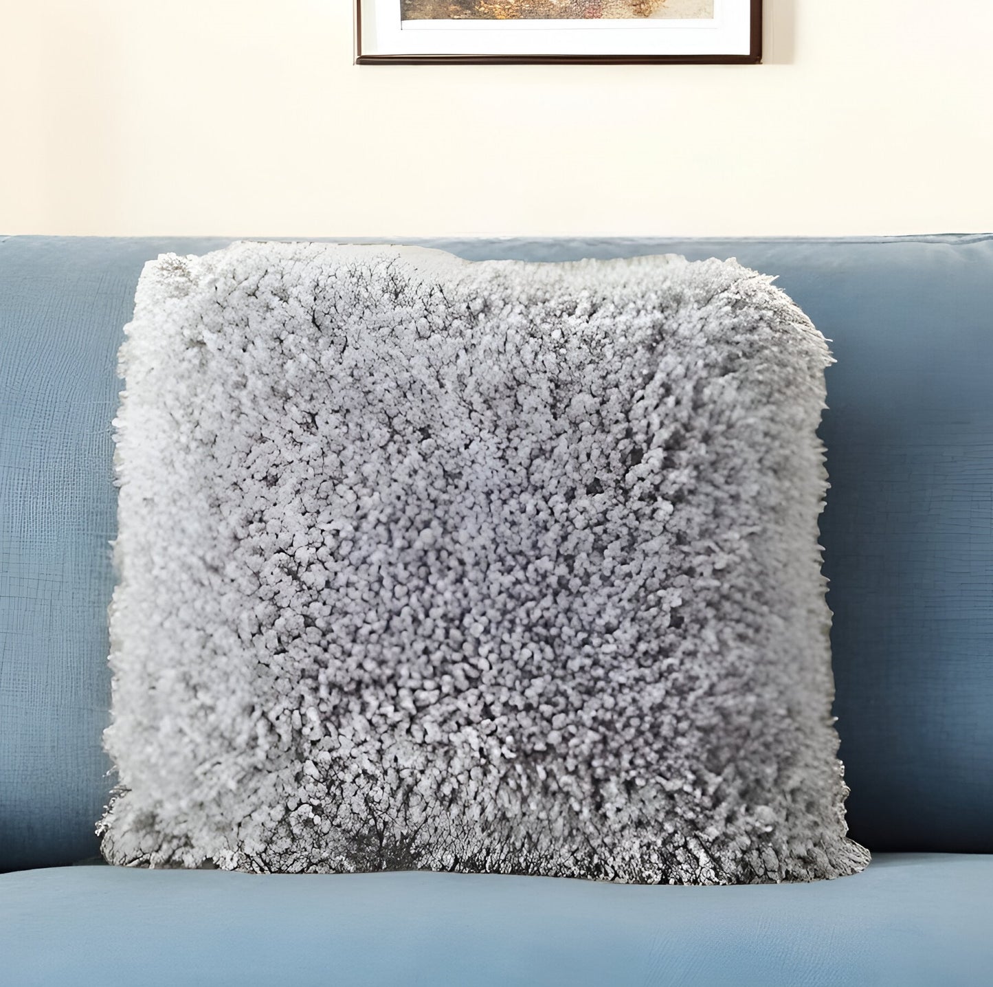 18" Light Gray Shag Throw Pillow