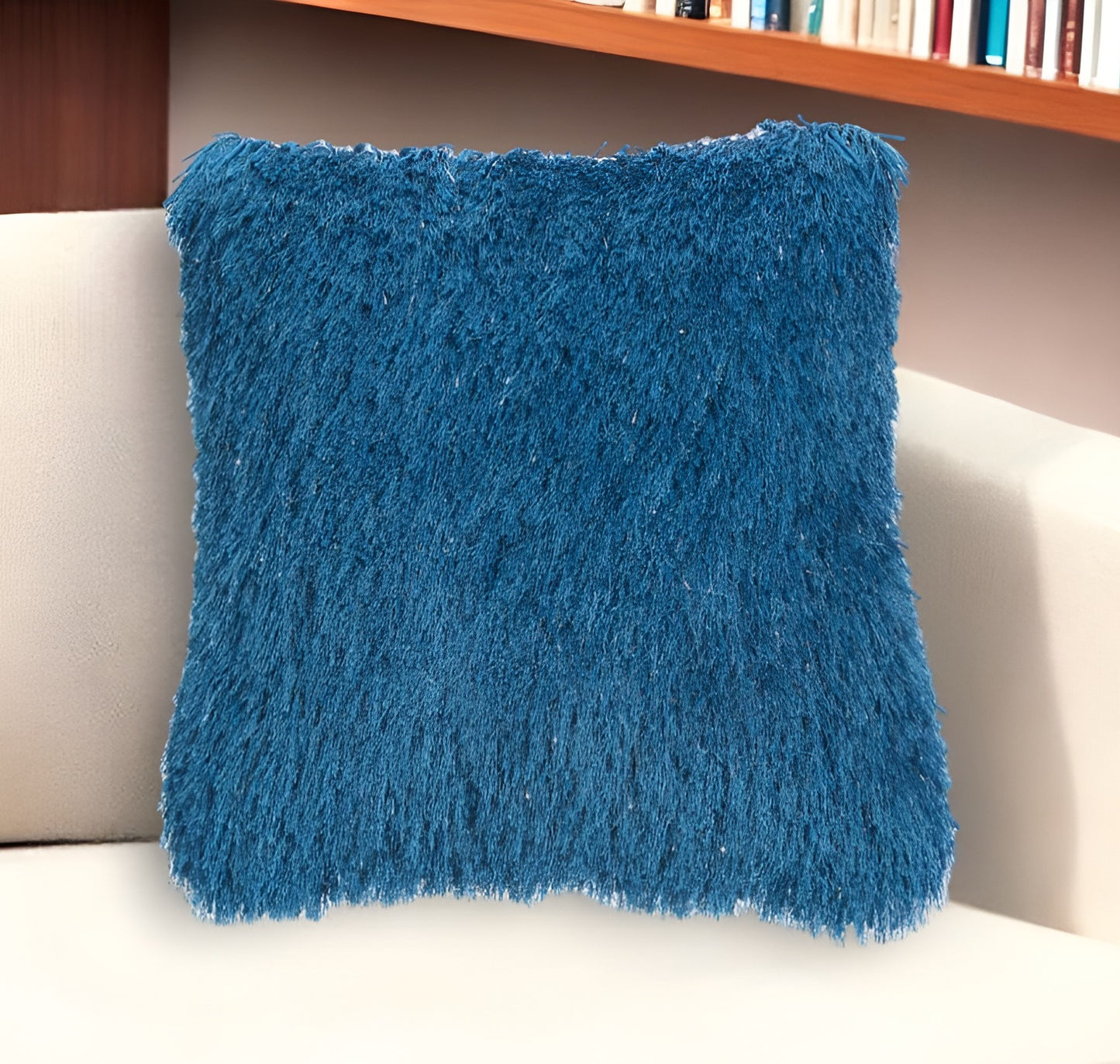 20" Teal Blue Shag Throw Pillow