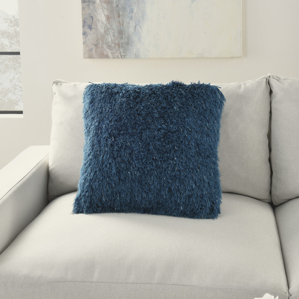 20" Teal Blue Shag Throw Pillow