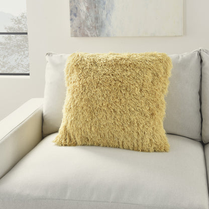 20" Yellow Shag Throw Pillow