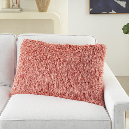 14" X 24" Coral Shag Lumbar Throw Pillow