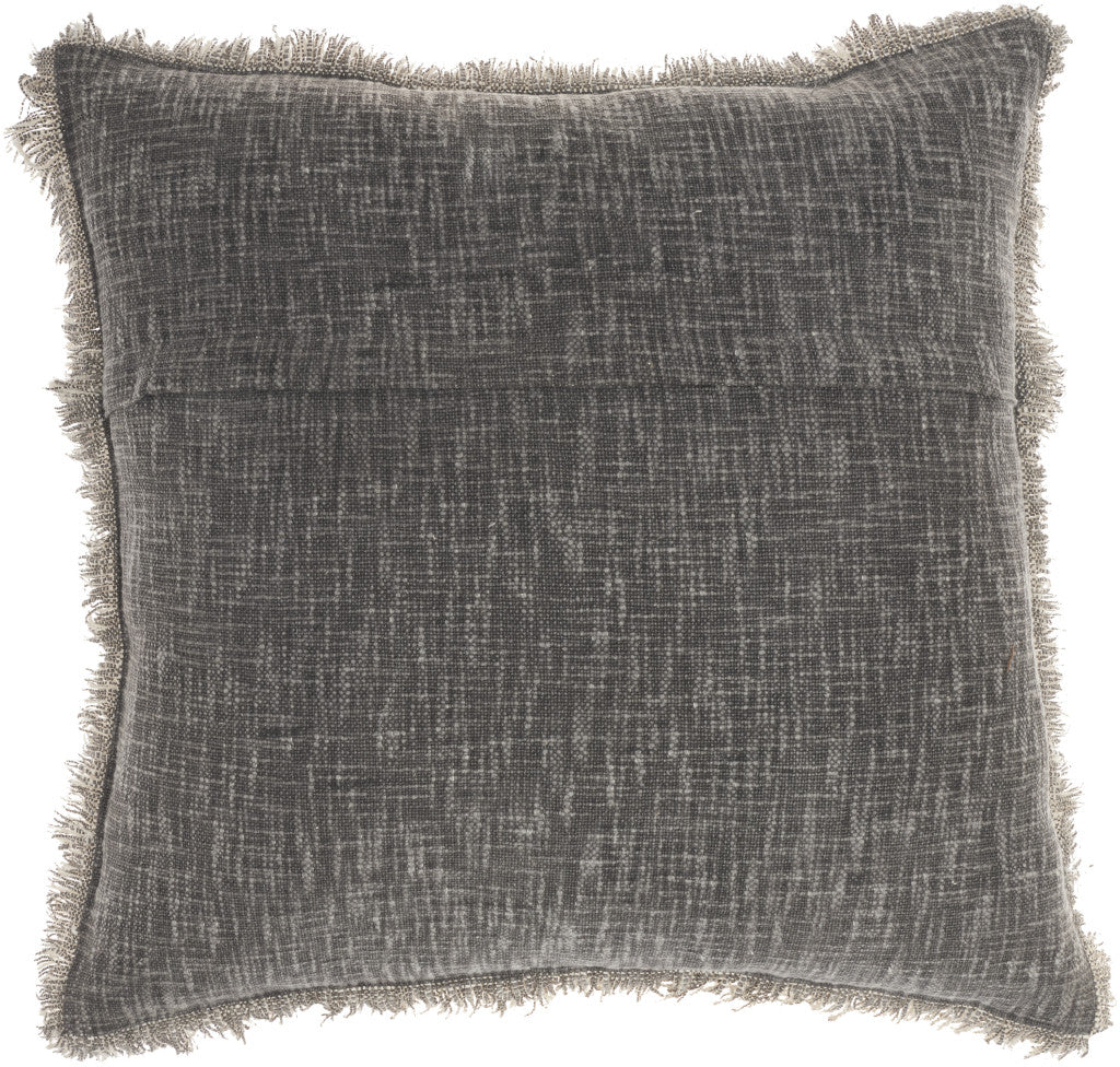 22" Charcoal Cotton Throw Pillow With Fringe