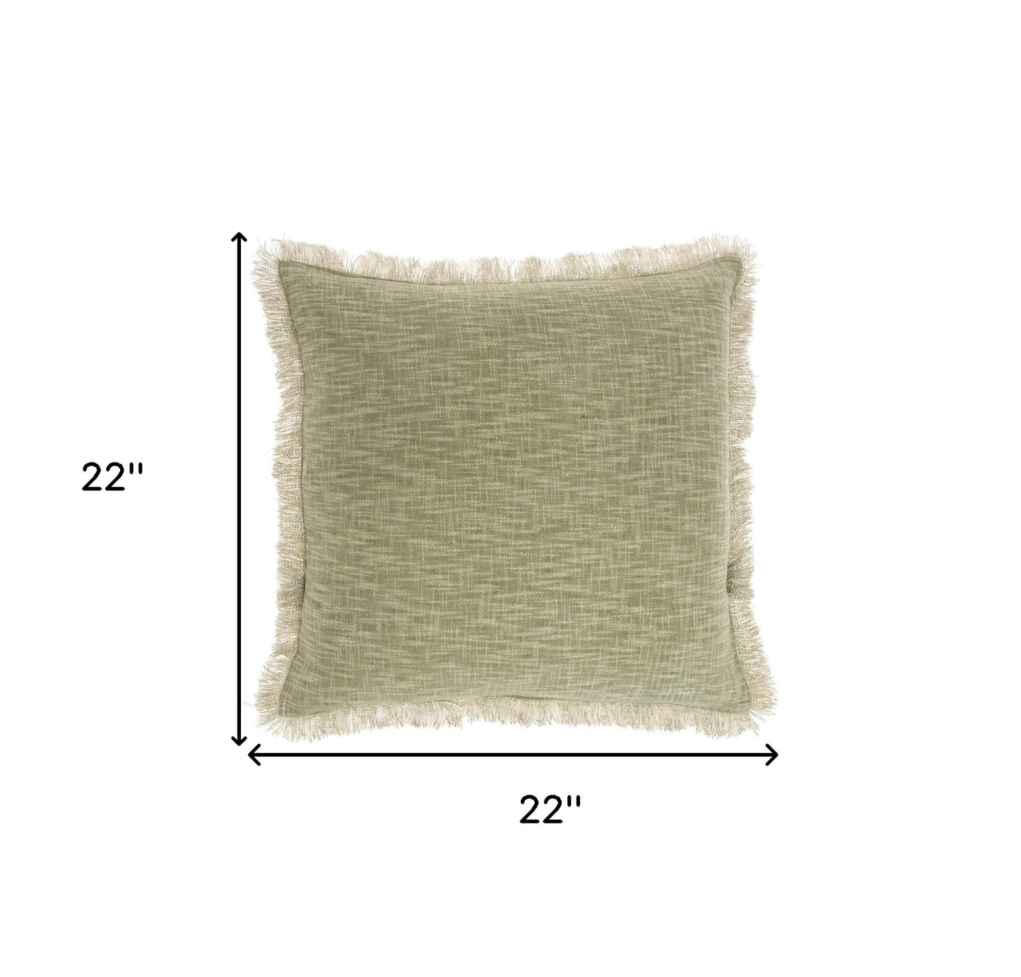 22" Sage Cotton Throw Pillow With Fringe