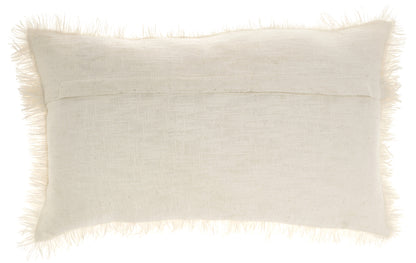 14" X 24" Ivory Cotton Throw Pillow With Fringe