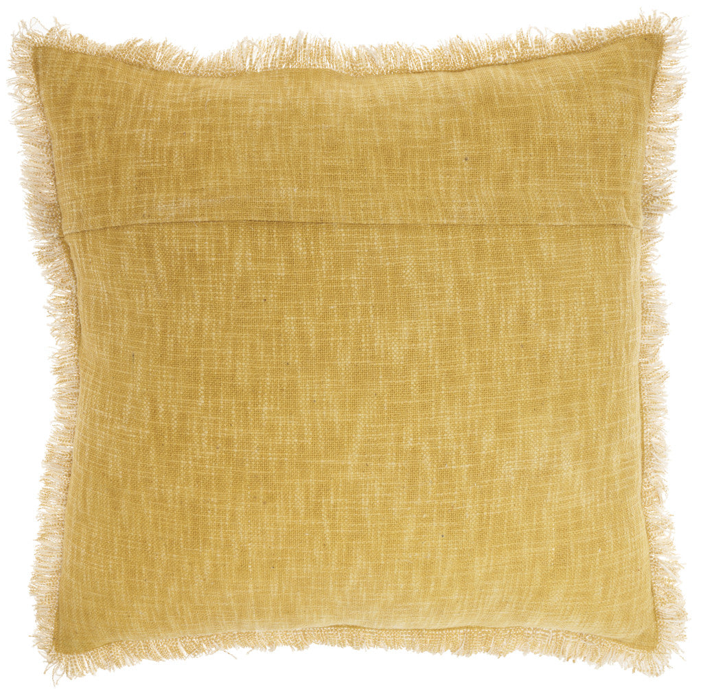 22" Yellow Cotton Throw Pillow With Fringe