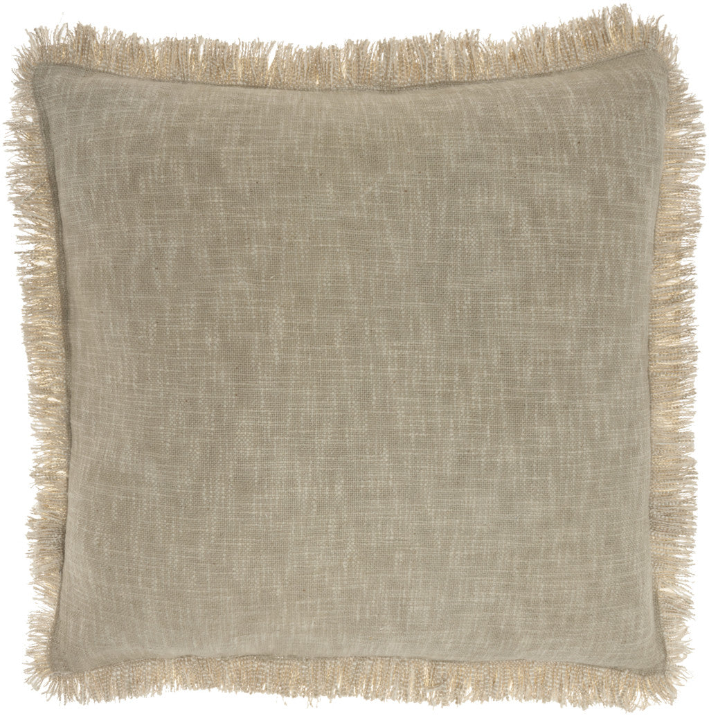 22" Taupe Cotton Throw Pillow With Fringe