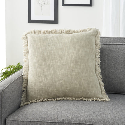 22" Taupe Cotton Throw Pillow With Fringe