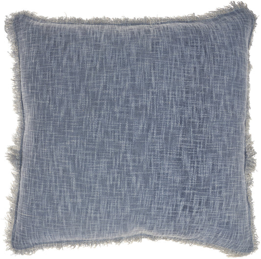 22" Blue Cotton Throw Pillow With Fringe