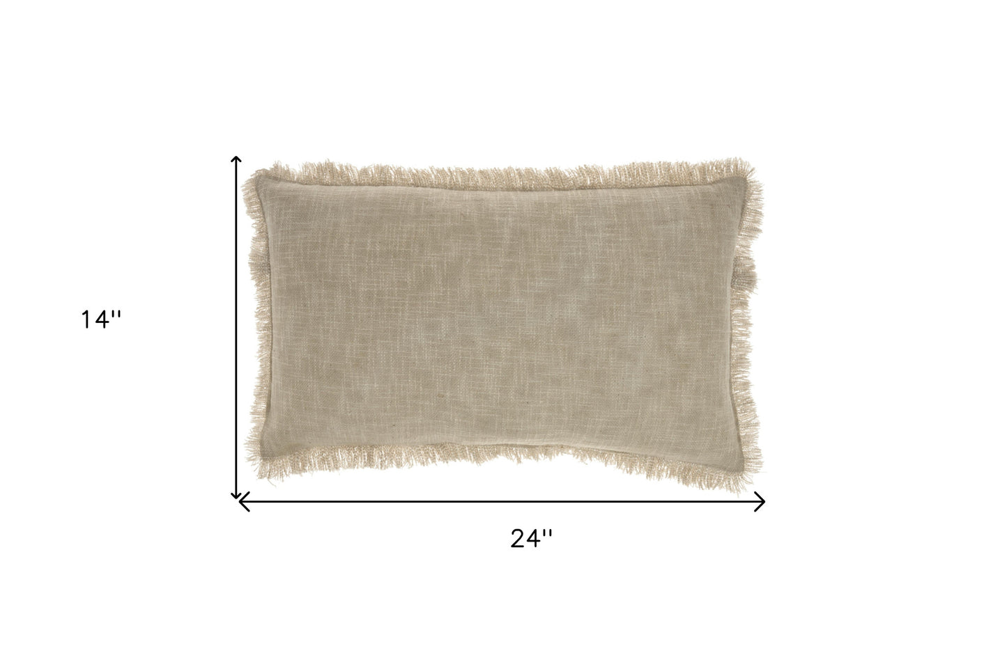 24" X 14" Taupe Linen Cotton Zippered Pillow With Fringe