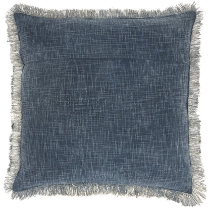 22" Navy Blue Cotton Throw Pillow With Fringe