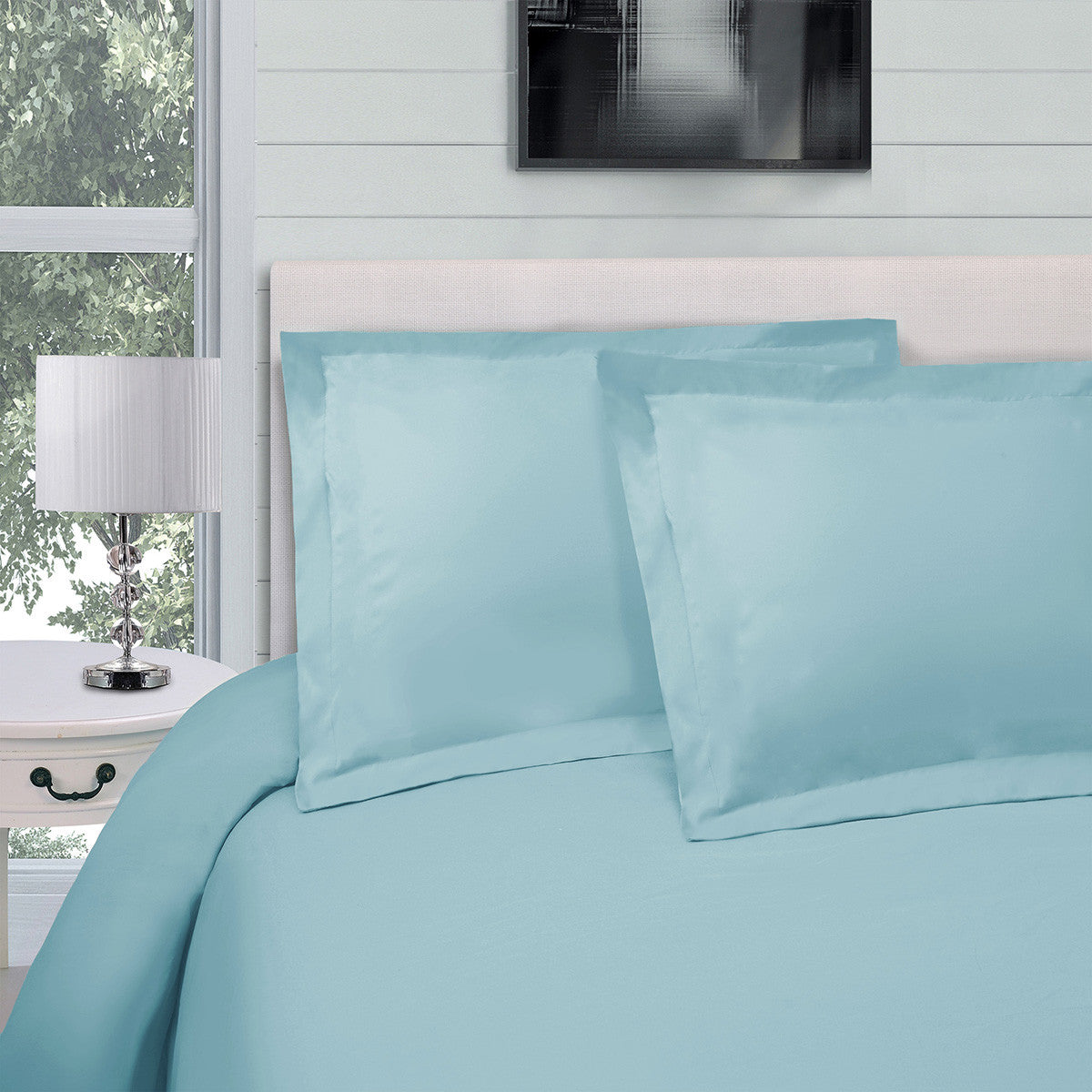 Light Blue Queen Cotton Blend 300 Thread Count Washable Duvet Cover Set