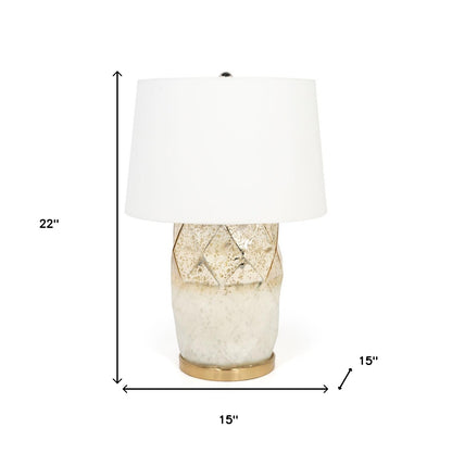 22" White and Gold Mercury Glass Table Lamp With White Cone Shade