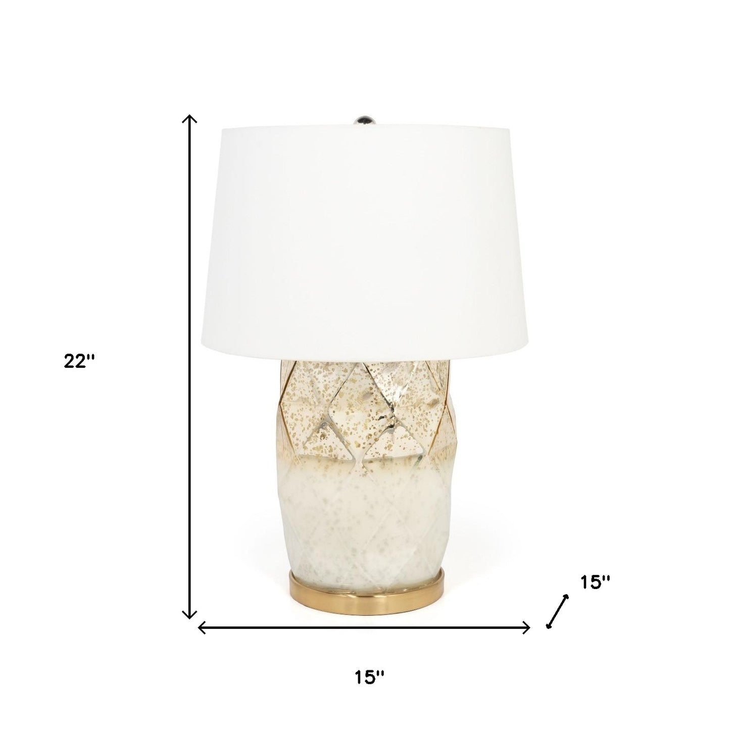 22" White and Gold Mercury Glass Table Lamp With White Cone Shade