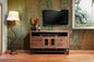 62" Brown Solid Wood Cabinet Enclosed Storage Distressed TV Stand