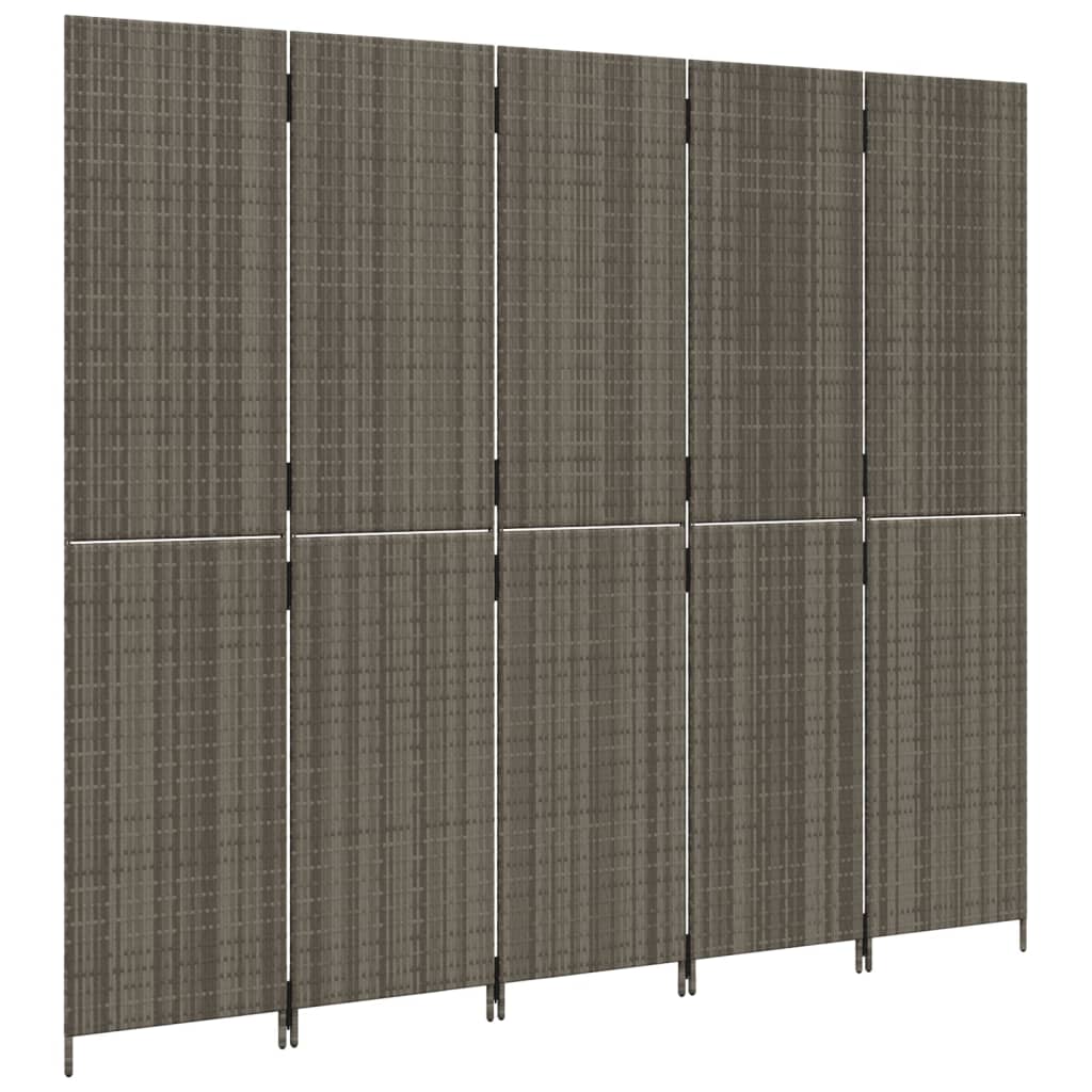 Room Divider 5 Panels Gray Poly Rattan