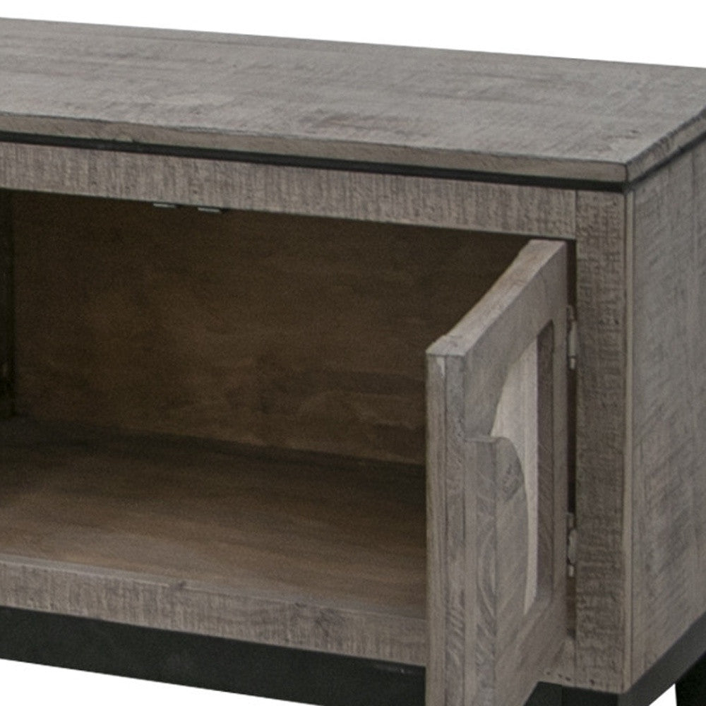 93" Gray Solid Wood Cabinet Enclosed Storage Distressed TV Stand