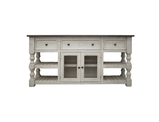 70" Ivory Solid Wood Open shelving Distressed TV Stand