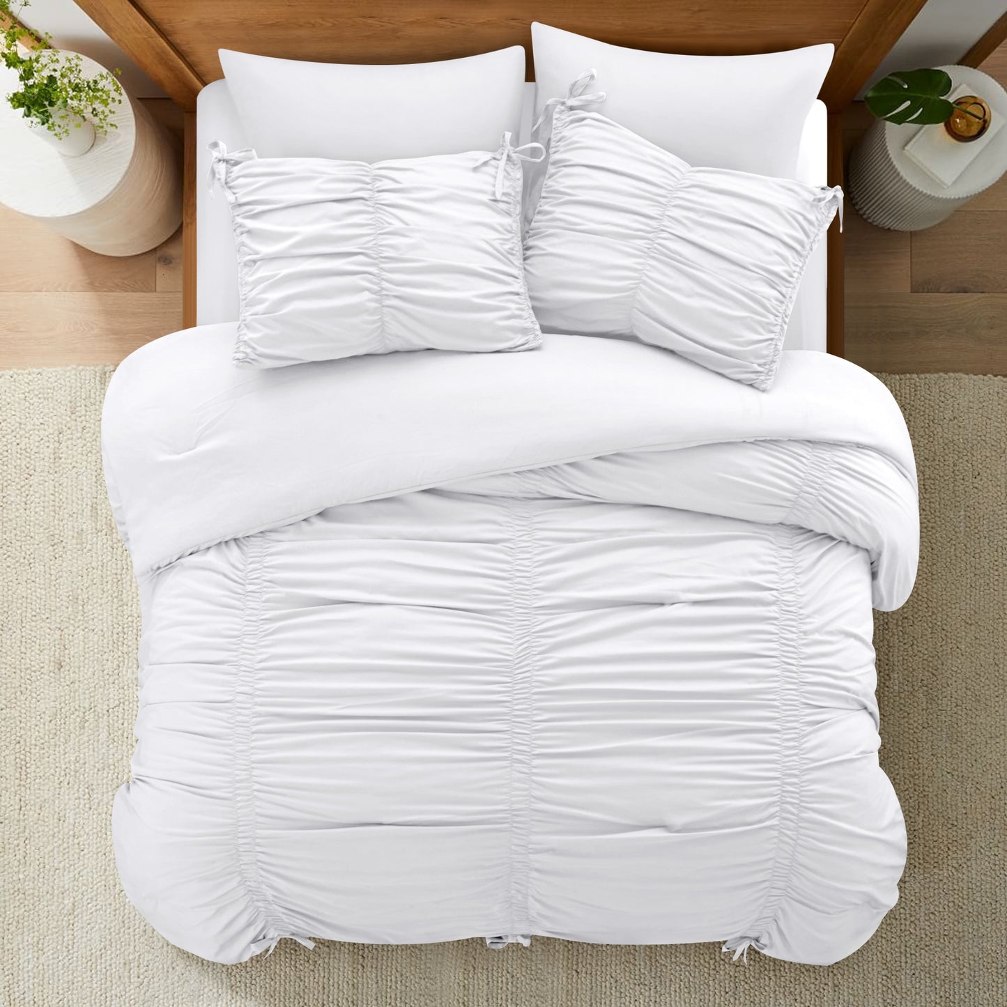 White Twin Polyester 180 Thread Count Washable Down Comforter Set