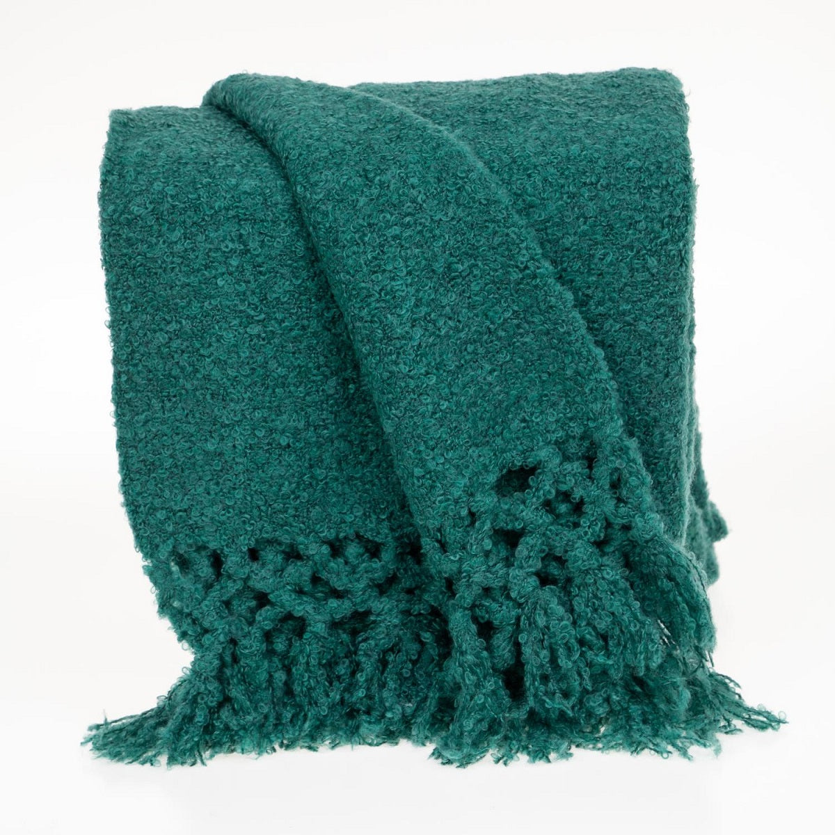 52" X 67" Green Woven Wool Throw Blanket with Fringe