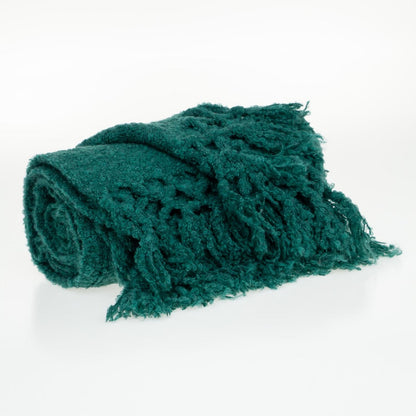 52" X 67" Green Woven Wool Throw Blanket with Fringe