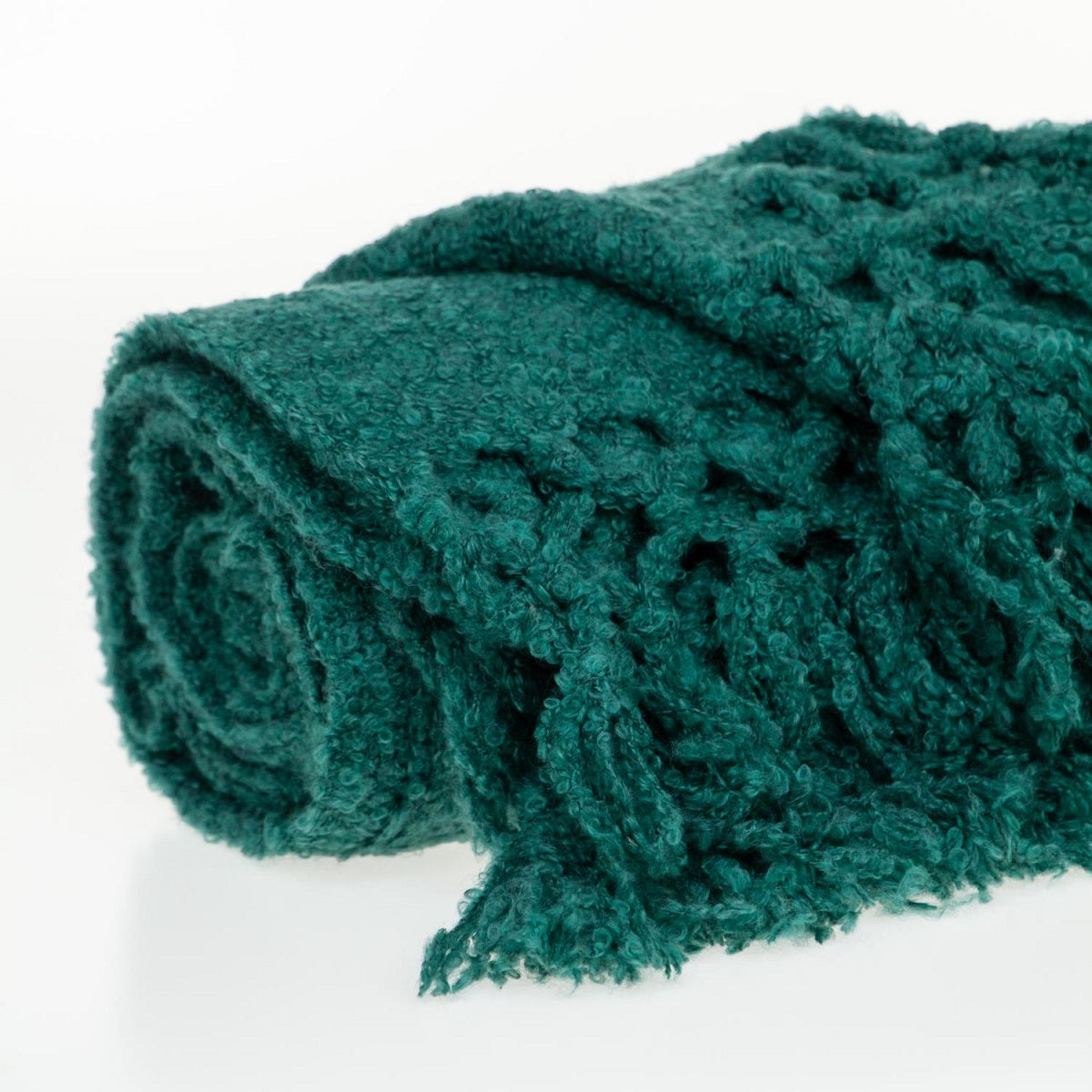 52" X 67" Green Woven Wool Throw Blanket with Fringe