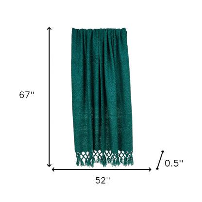 52" X 67" Green Woven Wool Throw Blanket with Fringe