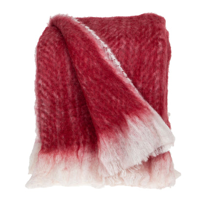 52" X 67" Red and White Woven Wool Blend Throw Blanket