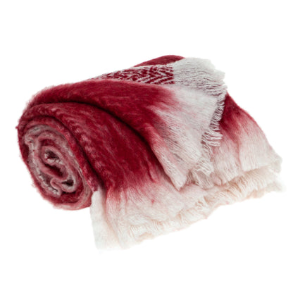 52" X 67" Red and White Woven Wool Blend Throw Blanket