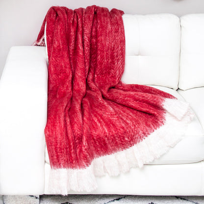 52" X 67" Red and White Woven Wool Blend Throw Blanket