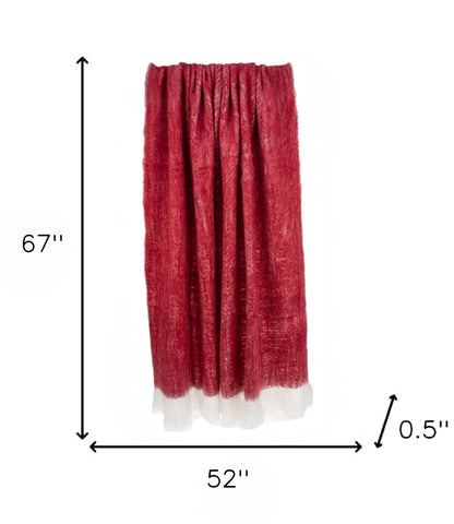 52" X 67" Red and White Woven Wool Blend Throw Blanket