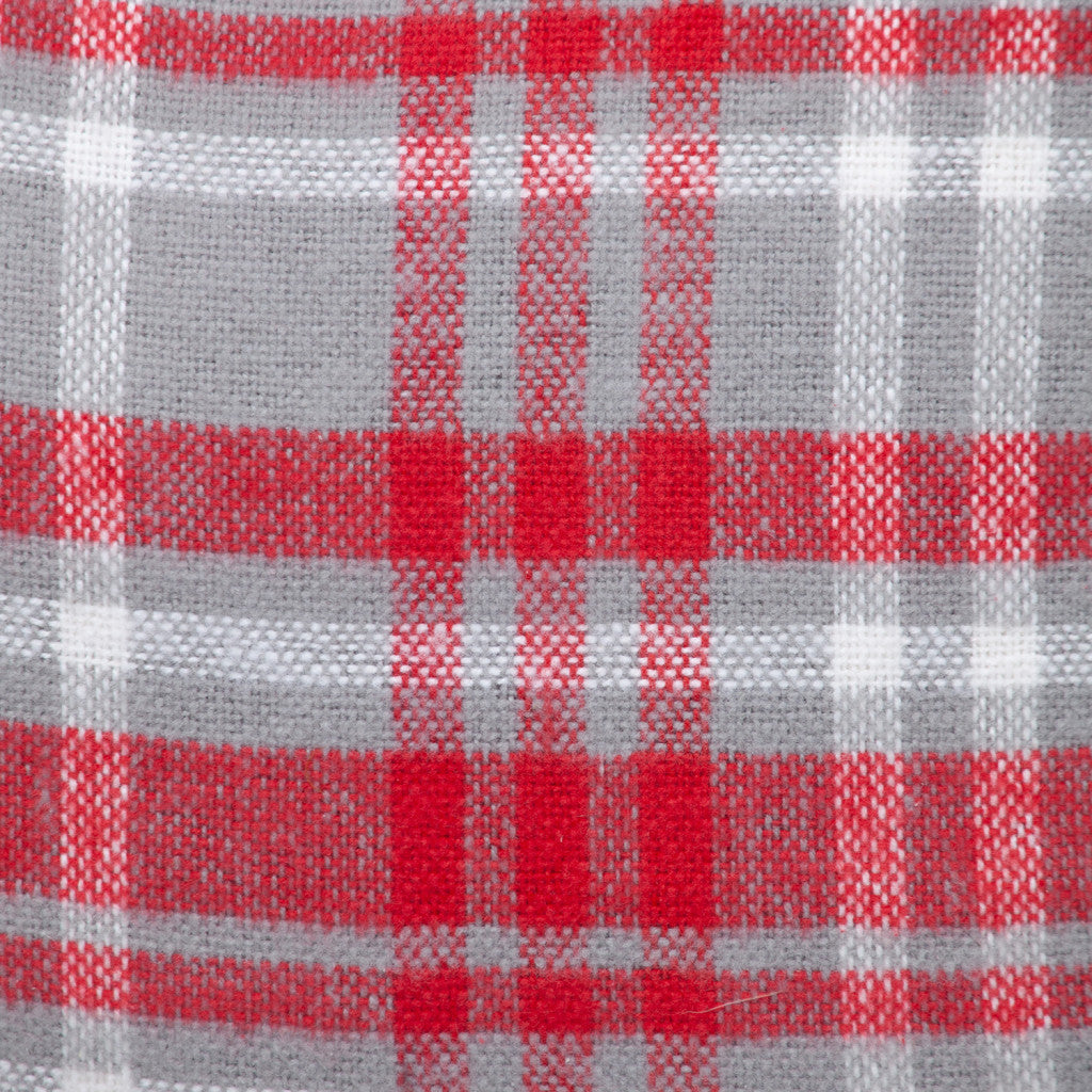 16" Red and White Plaid Cotton Throw Pillow