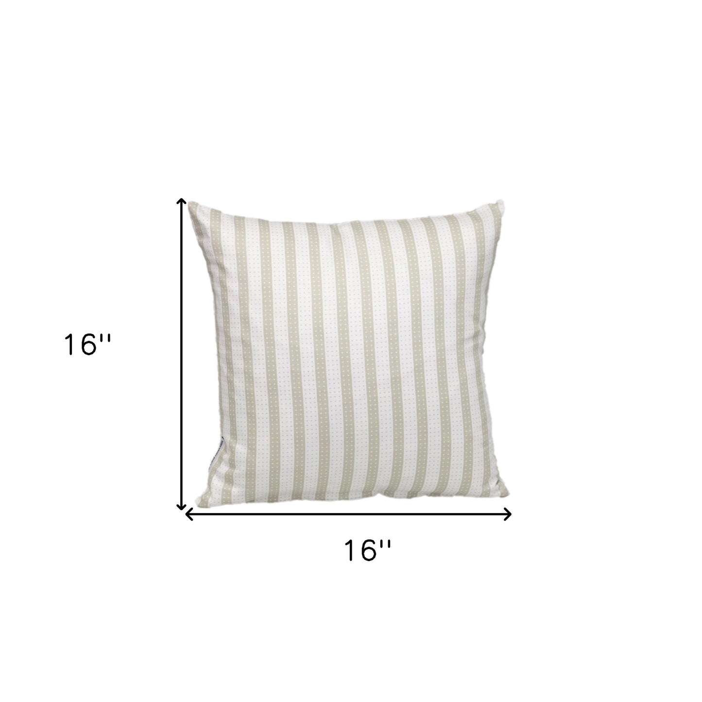 16" Taupe and White Striped Cotton Throw Pillow