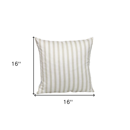 16" Taupe and White Striped Cotton Throw Pillow