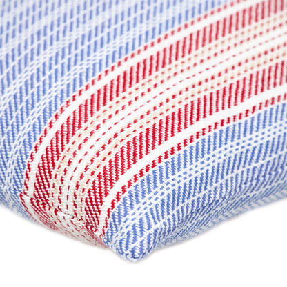 16" Blue and Red Striped Cotton Throw Pillow